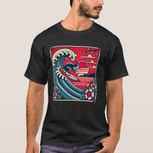 Pet Lover Flower Sunset Japanese Wave Art Surfing  T-Shirt