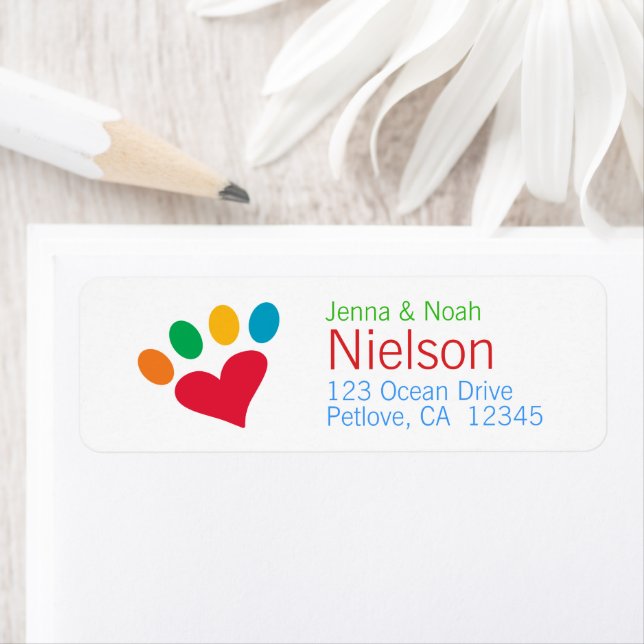 Pet Lover Heart Dog Cat Paw Print Return Address (Insitu)