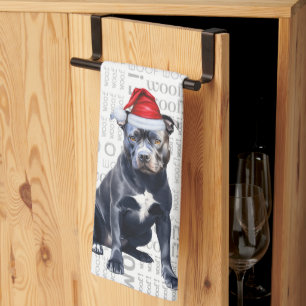 Pet Lover Holiday Bluenose Pitbull Dog Christmas Tea Towel