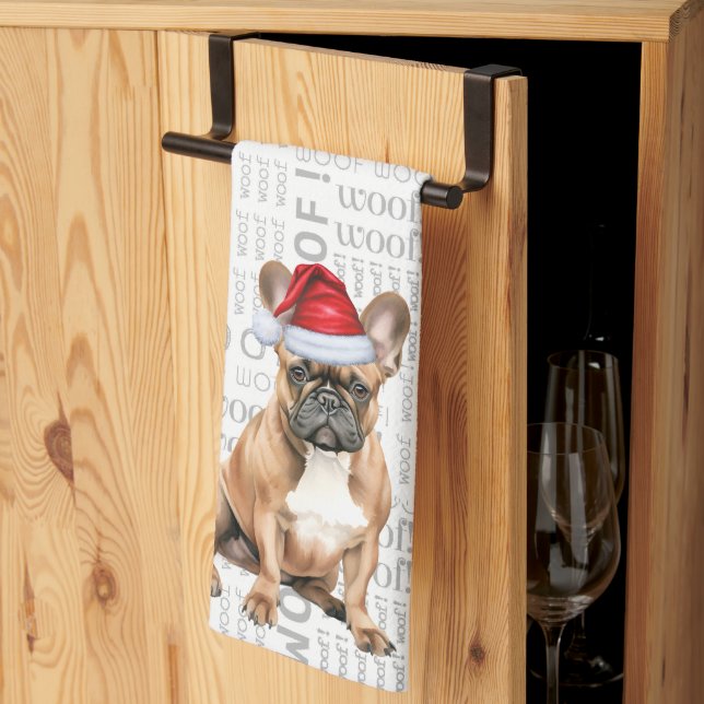 Pet Lover Holiday French Bulldog Santa Christmas Tea Towel (Thirds Fold)