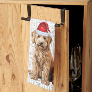 Pet Lover Holiday Goldendoodle Santa Dog Christmas Tea Towel