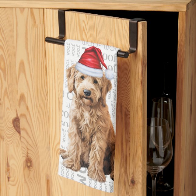 Pet Lover Holiday Goldendoodle Santa Dog Christmas Tea Towel (Thirds Fold)