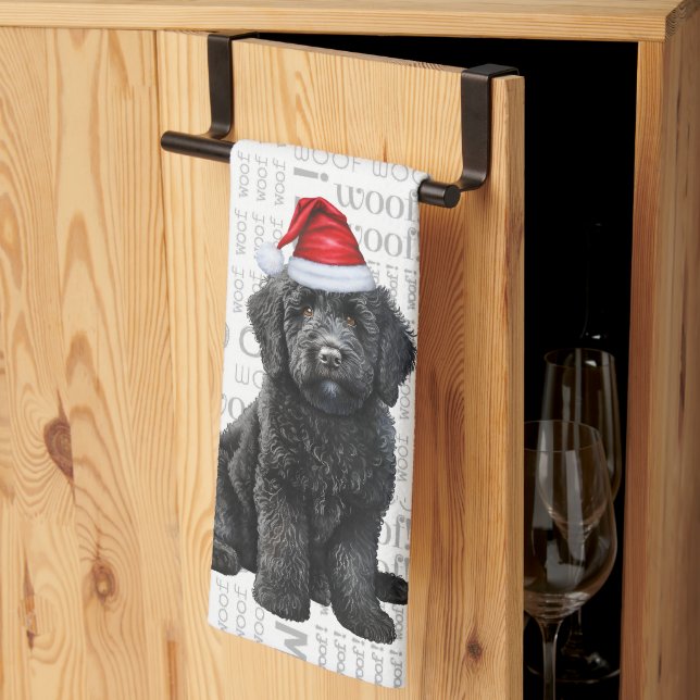 Pet Lover Holiday Labradoodle Santa Dog Christmas Tea Towel (Thirds Fold)