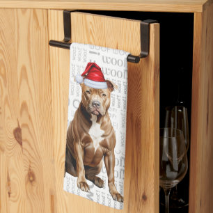 Pet Lover Holiday Pit Bull Terrier Dog Christmas Tea Towel