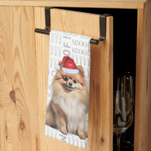 Pet Lover Holiday Pomeranian Dog Christmas Tea Towel