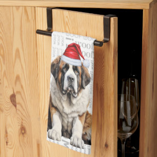 Pet Lover Holiday Saint Bernard Dog Christmas Tea Towel