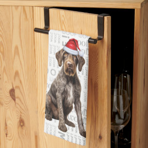 Pet Lover Holiday Wirehair Pointer Dog Christmas Tea Towel