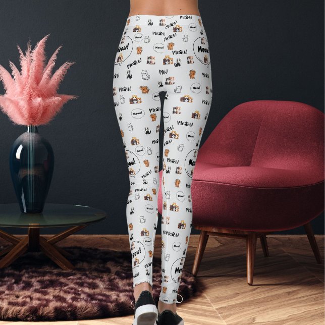 Pet Lover Light Grey Kitty Feline Meow Cat Pattern Leggings (Creator Uploaded)