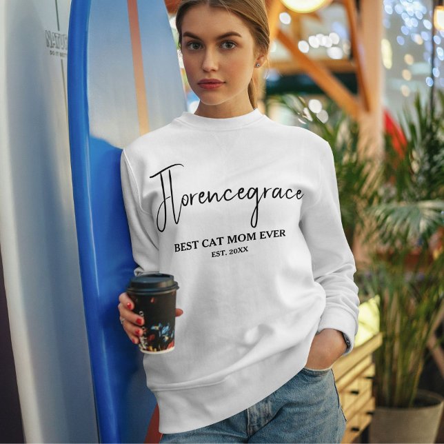 Pet Lover Name Stylish Quote Cat Mom Customized Sweatshirt (Creator Uploaded)
