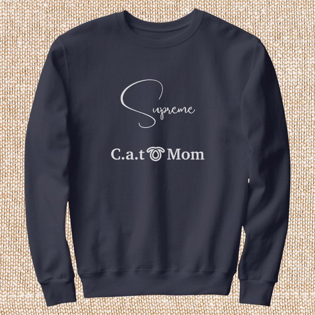 Pet Lover Navy Blue White Script Custom Cat Mom  Sweatshirt (Creator Uploaded)