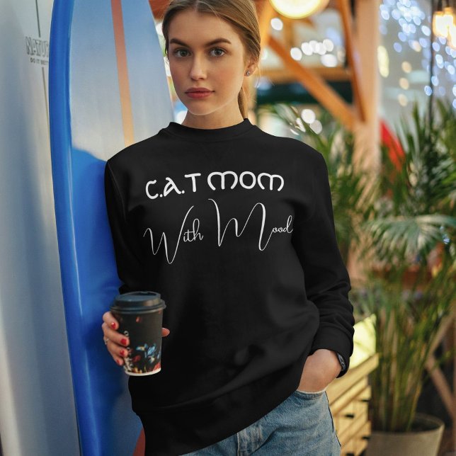Pet Lover Personalized White Script Black Cat Mom Sweatshirt (Creator Uploaded)