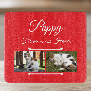 Pet Lover red and white 2 photos glass Cutting Board