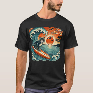 Pet Lover Silhouette Sunset Japanese Wave Art Surf T-Shirt