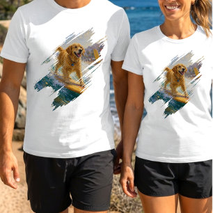 Pet Lover Surfing Golden Retriever Brush Stroke T-Shirt