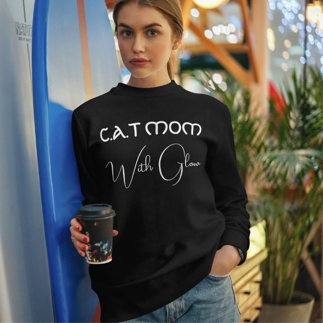 Pet Lover White Script Cat Mom Personalized Black Sweatshirt (Creator Uploaded)