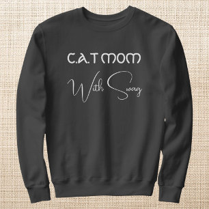 Pet Lover White Script Cat Mom Personalized Grey Sweatshirt