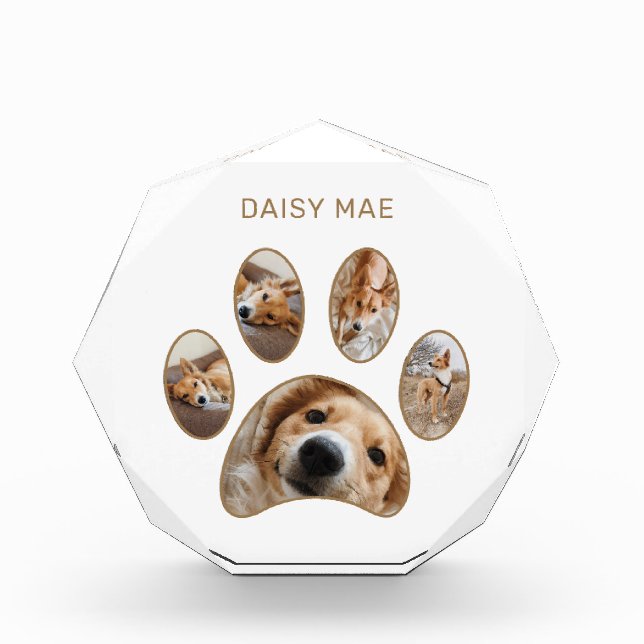 Pet Lovers Custom Gold Paw Print Name Collage Photo Block (Front)