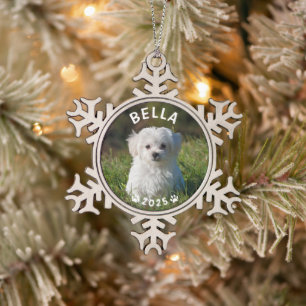 Pet Lovers Paw Prints Custom Christmas Photo Snowflake Pewter Christmas Ornament