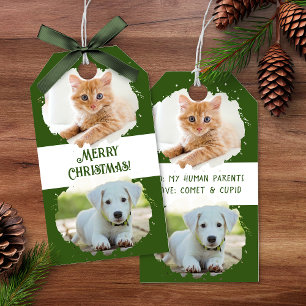Pet Lovers Personalised Two Photos Green Christmas Gift Tags