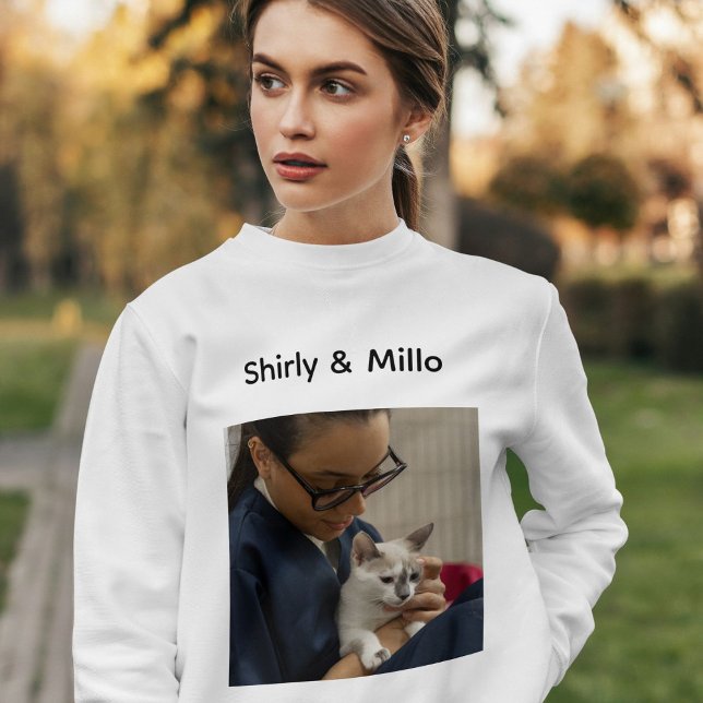 Pet Lovor Cat Mom Cute Modern Personalized Photo  Sweatshirt (Creator Uploaded)