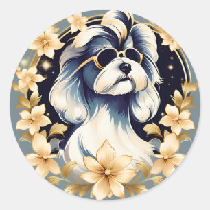 Pet Maltese Dog With Sunglasses Classic Round Sticker