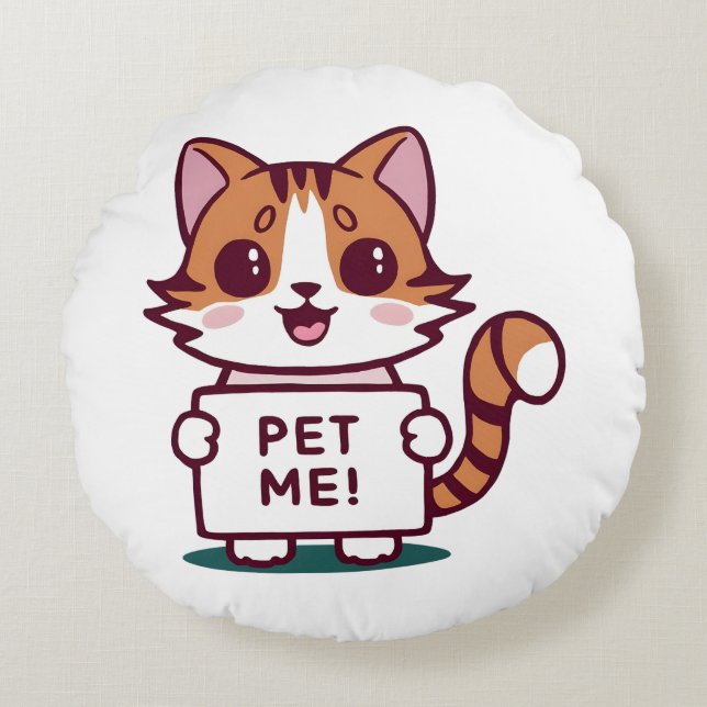 Pet Me Kitty Round Cushion (Front)