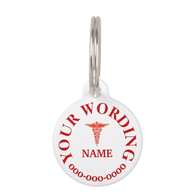 Pet medical condition allergy warning DIY Tag (Front)