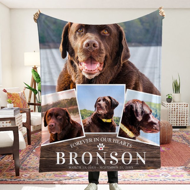 Pet Memorial 4 Picture Collage Rustic Country Dog Fleece Blanket (Creator Uploaded)