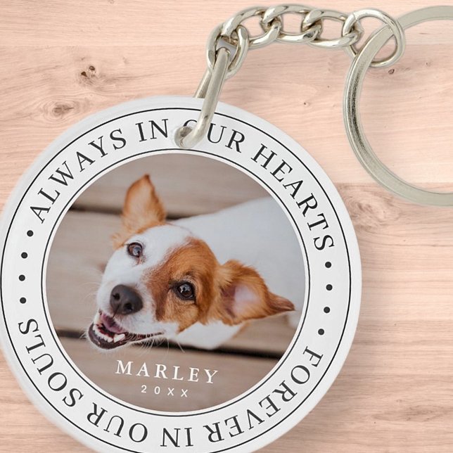 Pet Memorial Always In Our Hearts Modern Photo Key Ring (Creator Uploaded)