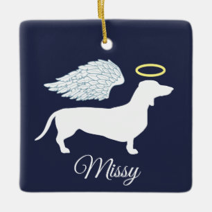 Pet Memorial Angel Wing & Halo Dachshund Ceramic Ornament