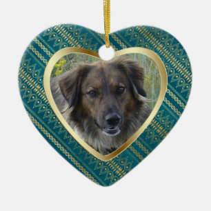 Pet Memorial Aztec Pattern Heart Keepsake Ceramic Tree Decoration