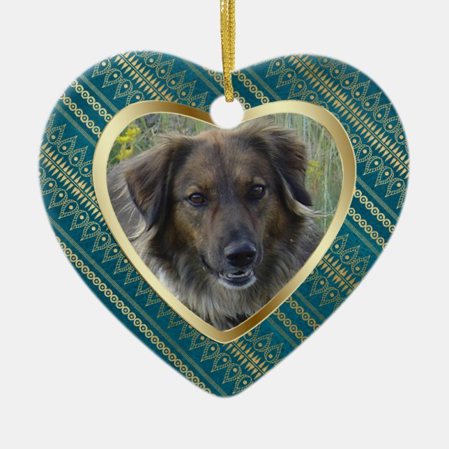 Pet Memorial Aztec Pattern Heart Keepsake Ceramic Tree Decoration (Front)