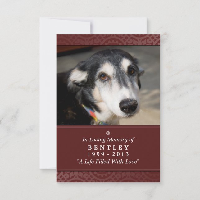Pet Memorial Card 3.5 x 5 Maroon God Saw You Poem (Front)