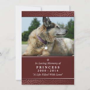 Pet Memorial Card 5"x7" Red -Don't Grieve Poem