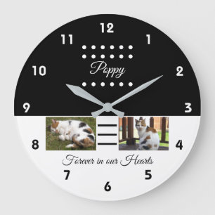 Pet memorial cat black white add photos large clock