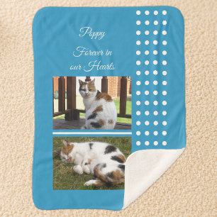 Pet memorial cat blue and white add photos sherpa blanket
