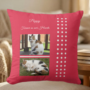 Pet memorial cat red and white add photos cushion