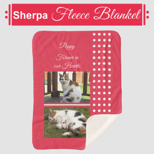 Pet memorial cat red and white add photos sherpa blanket