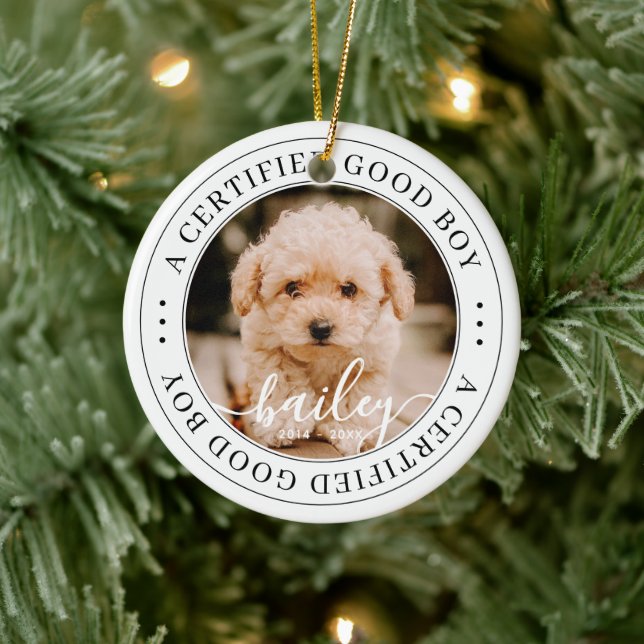 Pet Memorial Certified Good Boy Custom Photo Ceramic Tree Decoration (Tree)