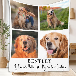 Pet Memorial Custom 4 Photo Collage Sympathy Dog Fleece Blanket