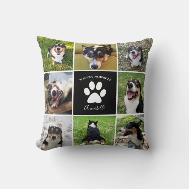 Pet Memorial Custom Dog Photo Collage Paw Print Cushion (Front)