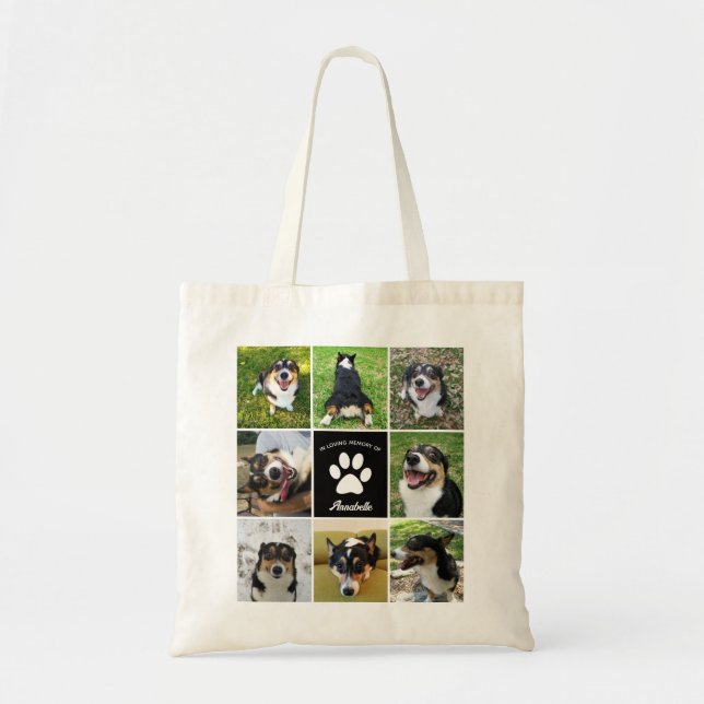 Pet Memorial Custom Dog Photo Collage Paw Print Tote Bag (Front)