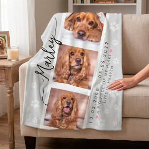 Pet Memorial Custom Photo Collage with Paw Prints Fleece Blanket