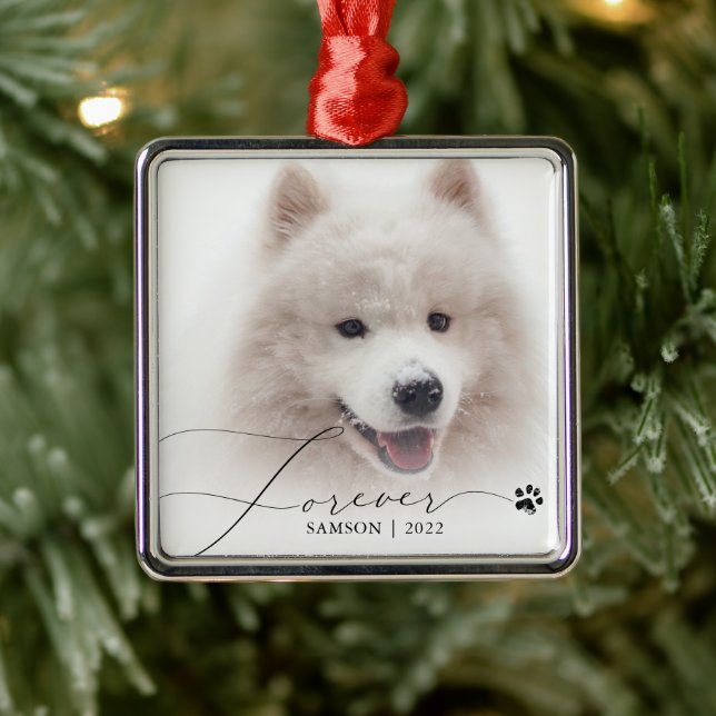 Pet Memorial | Custom Photo Dog Paw Print Metal Tree Decoration (Tree)