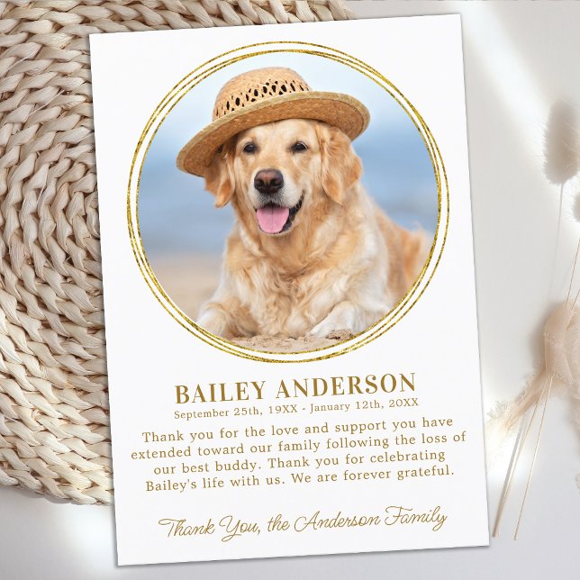Pet Memorial Custom Photo Elegant Gold Sympathy  Thank You Card (Creator Uploaded)