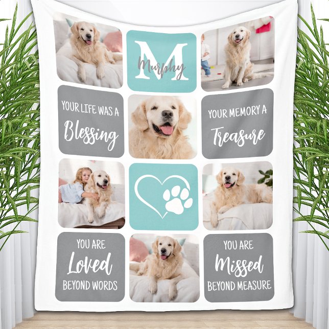 Pet Memorial Dog Loss Modern Stylish Photo Collage Fleece Blanket (Creator Uploaded)