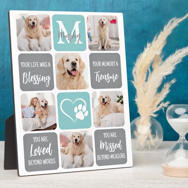Pet Memorial Dog Loss Modern Stylish Photo Collage Plaque (Creator Uploaded)