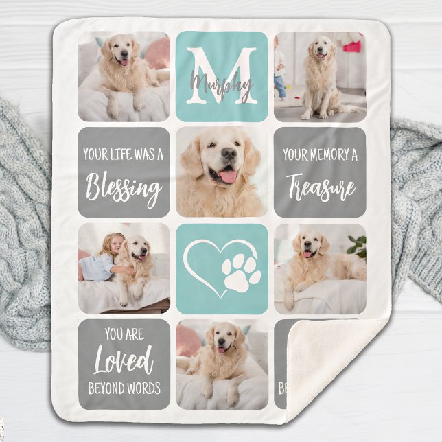 Pet Memorial Dog Loss Modern Stylish Photo Collage Sherpa Blanket (Creator Uploaded)