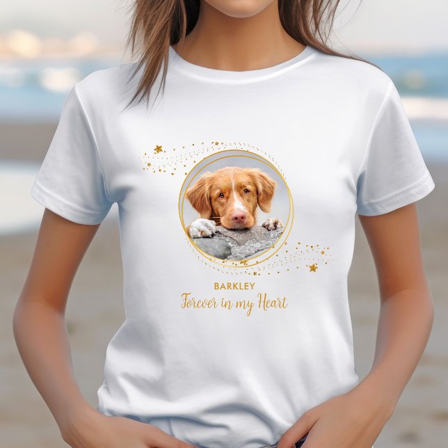 Pet Memorial Elegant Chic Gold Stars Dog Photo T-Shirt (Creator Uploaded)
