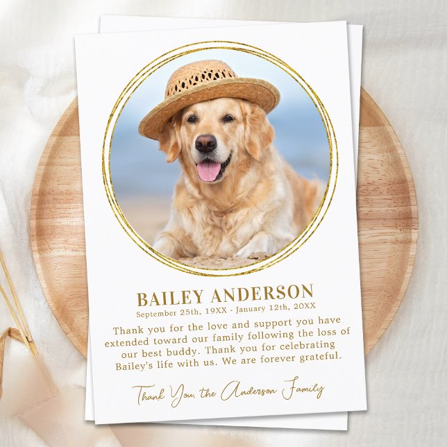 Pet Memorial Elegant Gold Custom Photo Sympathy  Thank You Card (Creator Uploaded)